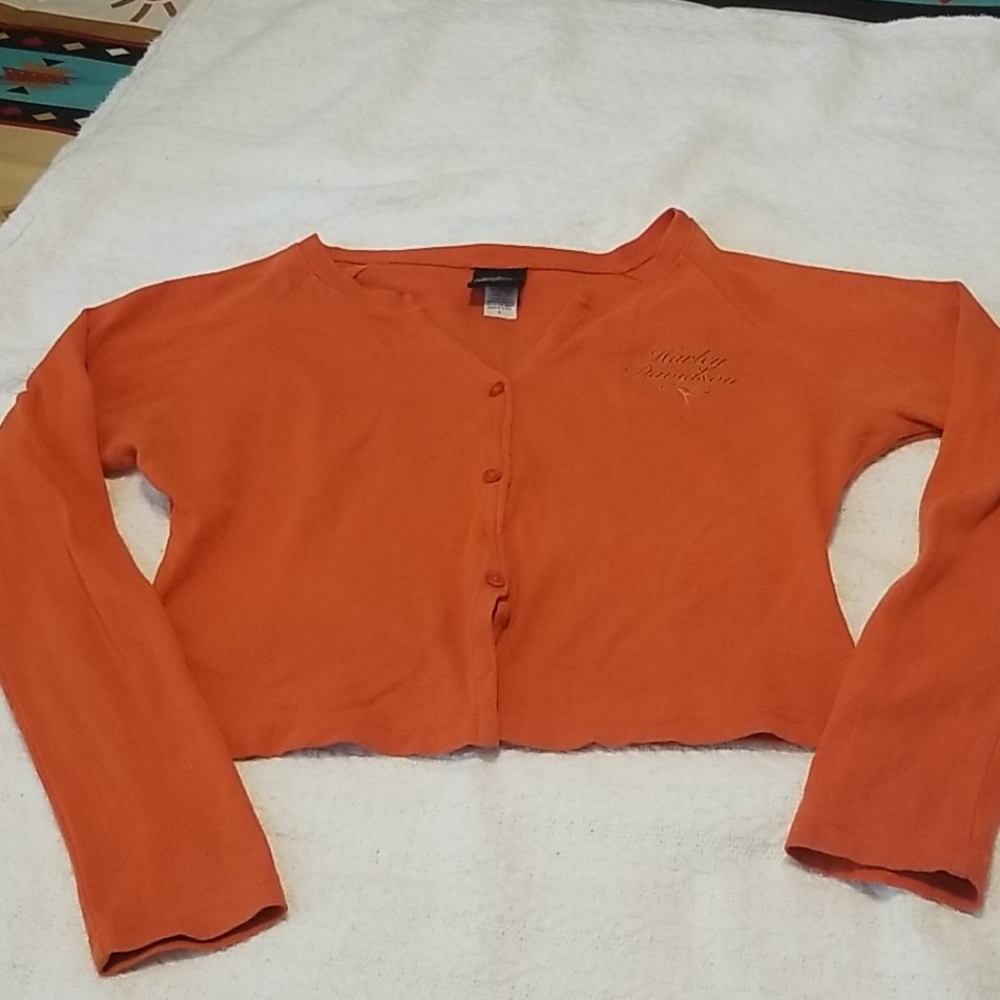 Harley Davidson Orange Button-Up Women's Top